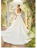 Off Shoulder Ivory Satin Simple Wedding Dress